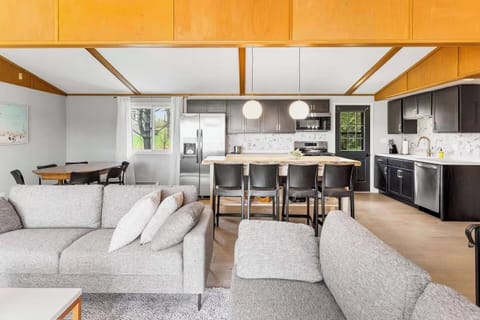 Living area looking into the kitchen