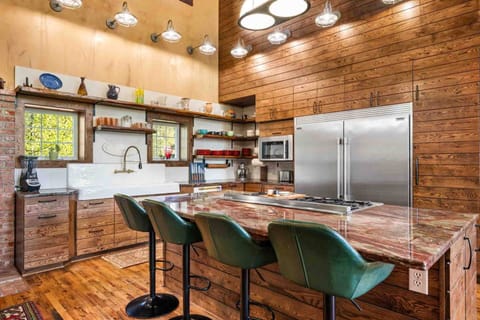 There is plenty of counter space in the kitchen.