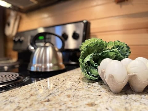 Yummy homemade meals can be made in the huge kitchen.
