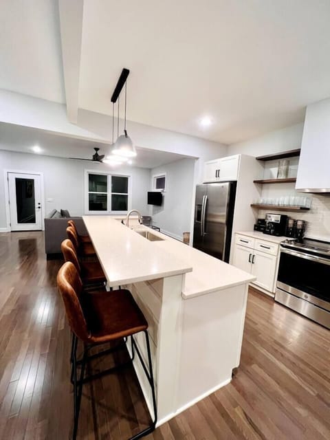 Modern kitchen fully stocked.