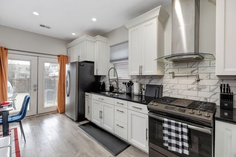 The stove has a range hood