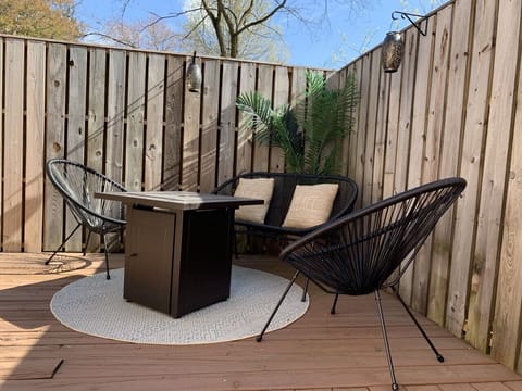 Comfortable patio seating makes it easy to kick back and savor the moment.