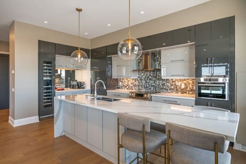 Full luxury kitchen with a wine fridge, blender, De`Longhi espresso machine, ground coffee, tea & sugar.