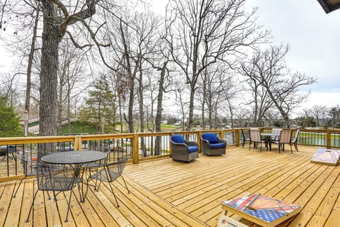 Upper Deck | Grill | Cornhole | View of Community Pond