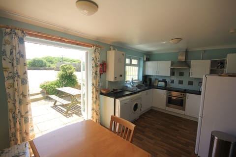 Rear patio doors of holiday cottage, Kegyn in Harlyn Bay, Padstow, North Cornwall