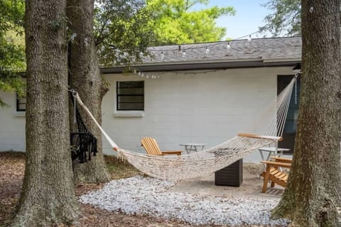 An outdoor seating, ideal for relaxing or enjoying a morning coffee.