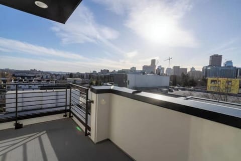 Comfortable outdoor area with scenic views of the Rainier Mountains