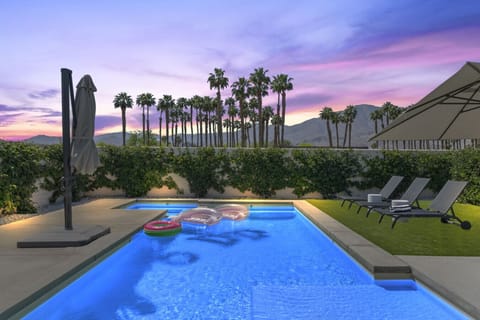 Private saltwater pool and spa at sunset