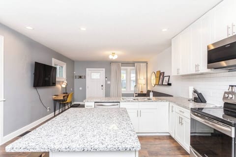 Easily converse between the kitchen and living areas in this open concept design.