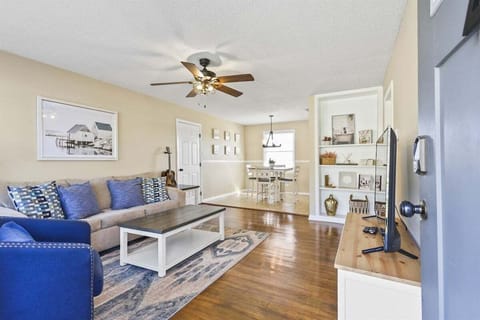 Relax in the cozy living room of Portside Haven.