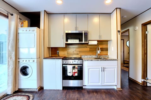 Enjoy modern appliances in this quaint space.
