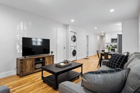 Cozy living room with great sofas and a smart TV. We offer several streaming services but you're welcome to log into any of your own.