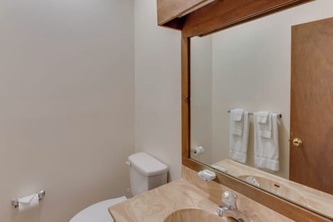 Full bathroom with essentials provided—ready to refresh after mountain adventures.