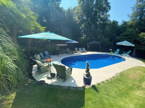 Private backyard with in-ground salt water pool