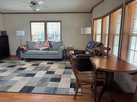 Front door entry and living room.