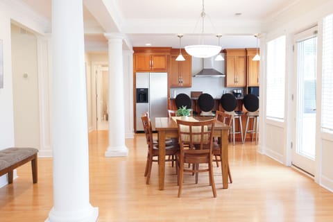 The front porch door is right off the dining room to enjoy the outdoors.