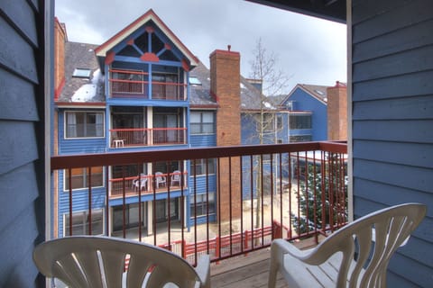 Balcony perch with views of Breckenridge rooftops, just steps from the slopes and Main Street charm.