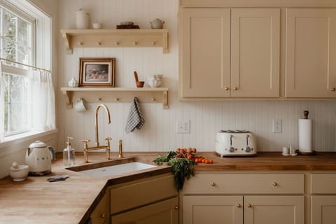 Bright, airy kitchen with all the essentials for preparing meals together.