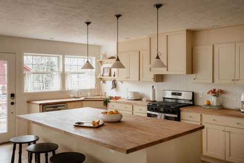 A large kitchen island ideal for casual meals and hanging out.