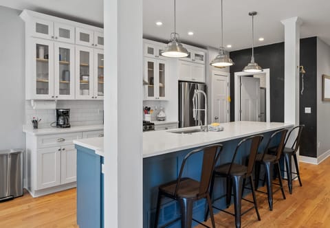 Kitchen island perfect for family meals and snacks.
