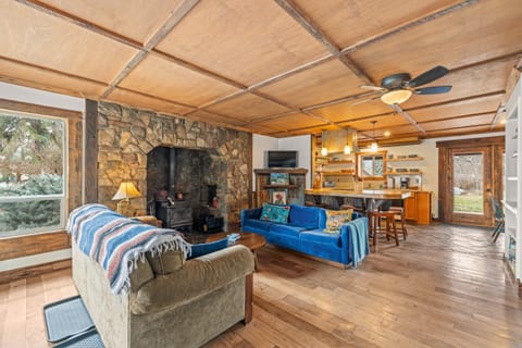 Living room with a wood-burning stove