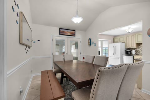 The dining table offers seating for eight