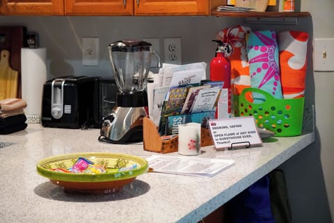 Welcome snacks, beach towels and take out menus!