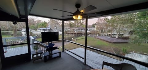 Screened porch with water views