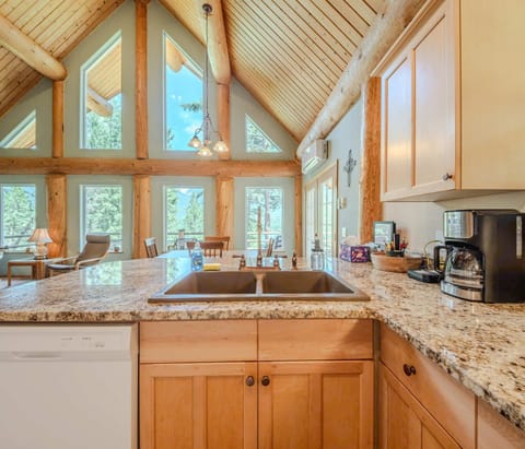 Stocked kitchen with granite counters