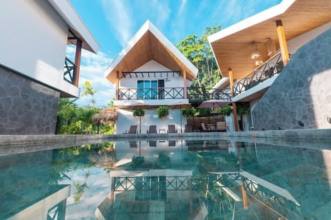 Our pool area provides space for big groups to gather and have space to either relax in the pool or out in the pool loungers or dinning tables around it.