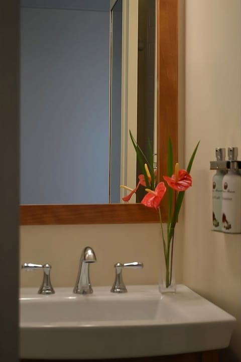 Pamper yourself with a simple sink area and soothing touches.