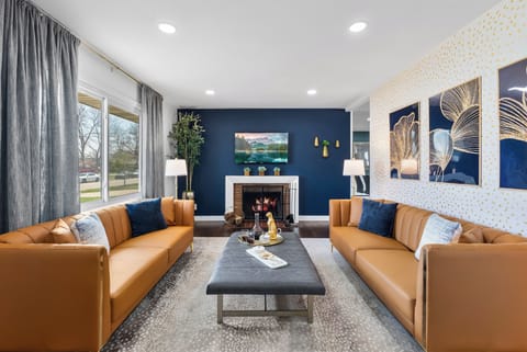 Cozy living room with fire place