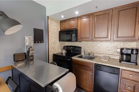 The fully stocked kitchen is ideal for preparing anything from quick snacks to full meals for your group.