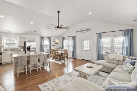View of living room and kitchen area
