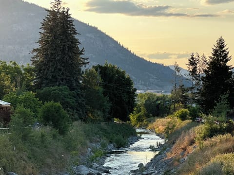 Penticton Creek view downstream from end of street walking bridge
