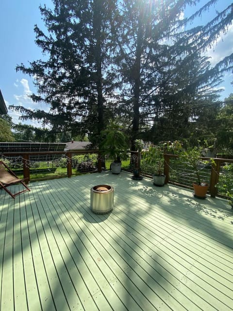 Golden hour on the deck with usable smokeless Solo Stove firepit.