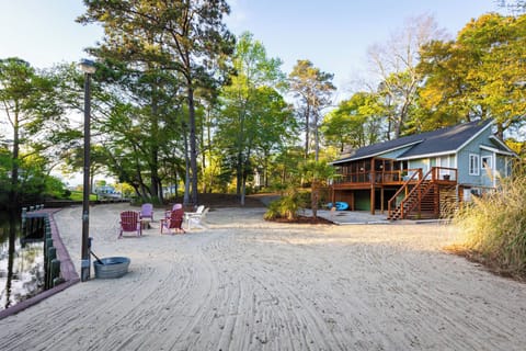 Outdoor Backyard with Fire Pit,Seating and Water Views