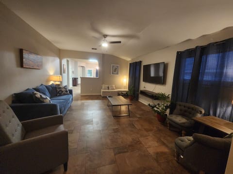 Includes pull out sofa, futon, reclining chair, and 2 twin beds (from closet).