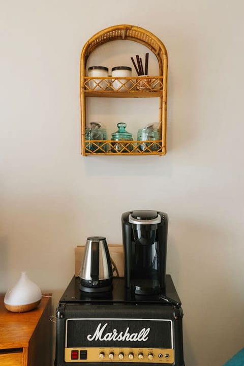 Retro style fridge and coffee/tea setup
