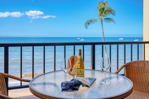 Enjoy your coffee on the 4th floor balcony while looking at whales and boats in the distance.
