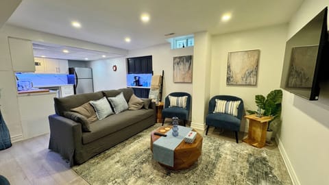 Living room with sofa bed and smart TV