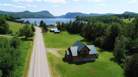 Bird's eye view of house and Lake Willoughby
