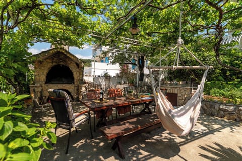 Fireplace and outdoor seating area