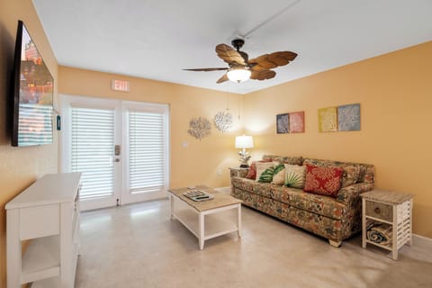 Living area with pullout sofa and TV