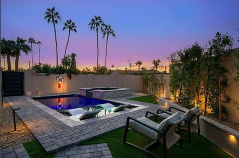 Your private retreat with heated pool, lounge seating, and those iconic Arizona sunset colors.