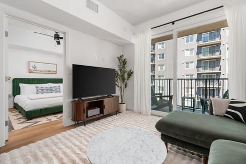 Unwind and relax in style in the comfortable living room with a Roku smart TV.