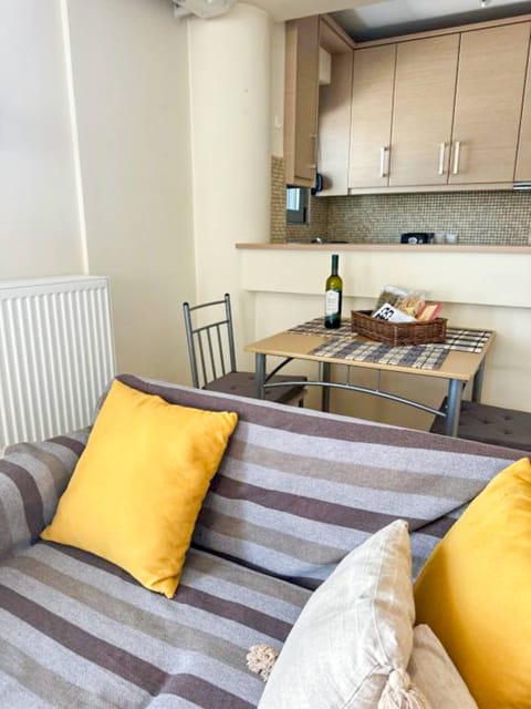 Modern Living Room with Sofa and Kitchenette

