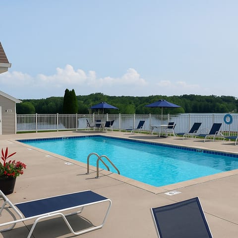 Gated community heated pool open Memorial weekend until Labor day weekend.