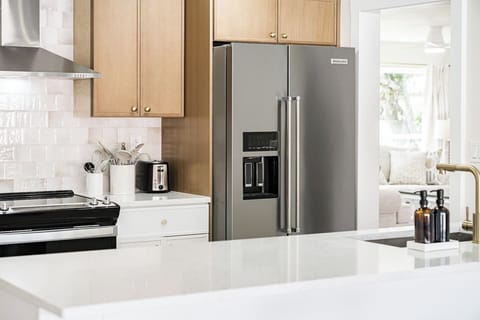 Refrigerator with ice and water dispenser.