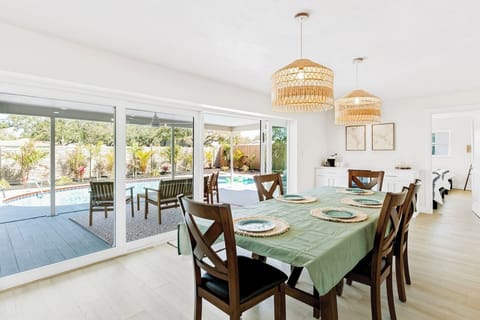 Dining room with views of the pool.